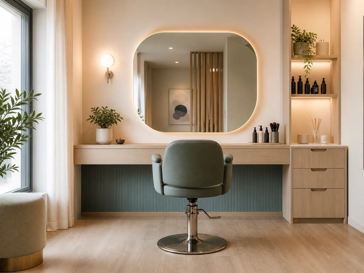 A clean brow and hair styling station at Luma Studio