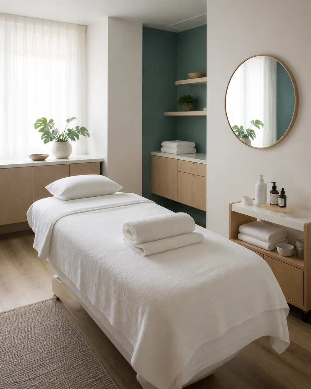 A bright and pristine treatment room at Luma Studio